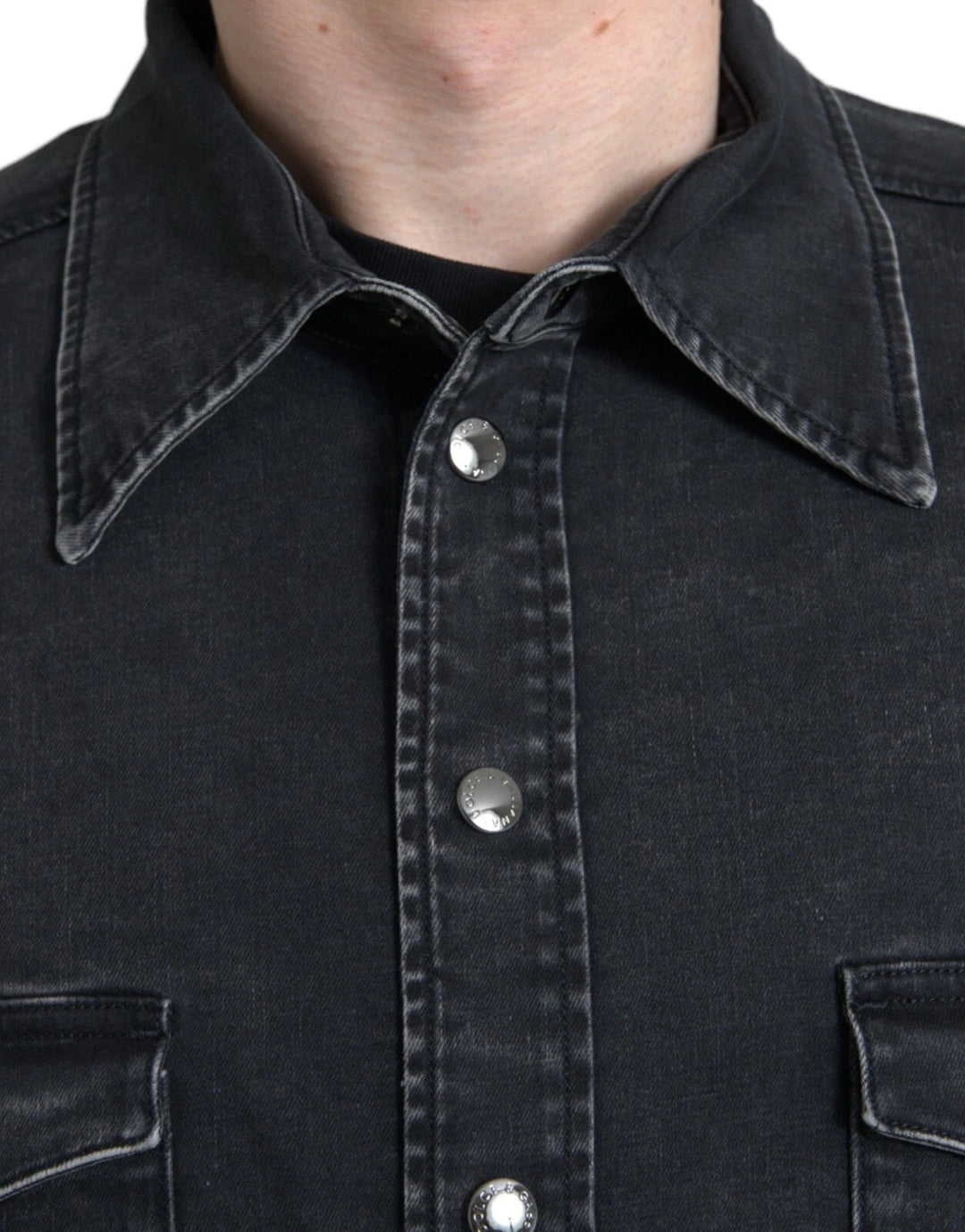 Dolce &amp; Gabbana Black Cotton Long Sleeve Denim Casual Shirt