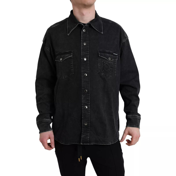 Dolce &amp; Gabbana Black Cotton Long Sleeve Denim Casual Shirt