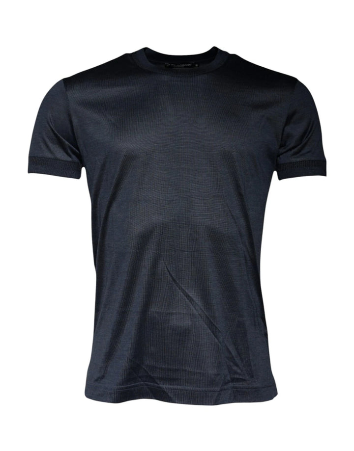 Dolce &amp; Gabbana Blue Silk Crew Neck Short Sleeves Men T-shirt
