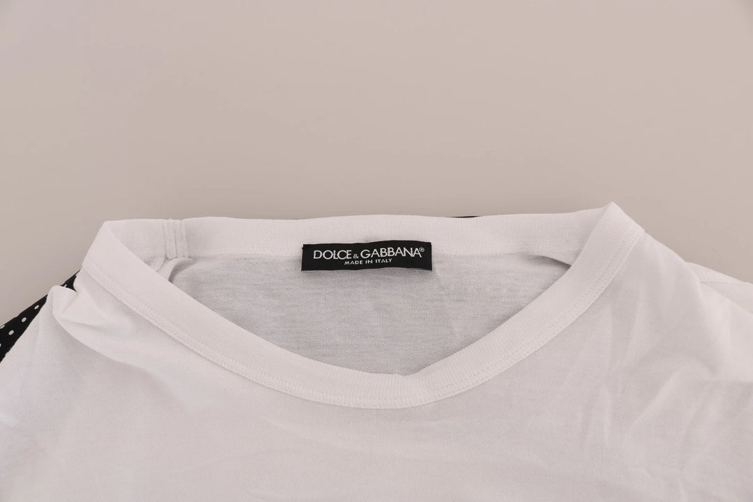 Dolce &amp; Gabbana White Cotton Black Silk Scarf Top T-shirt