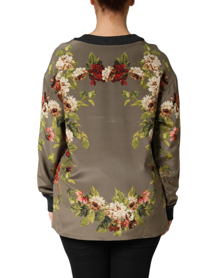 Dolce &amp; Gabbana Enchanted Sicily Silk Crewneck Blouse Sweater