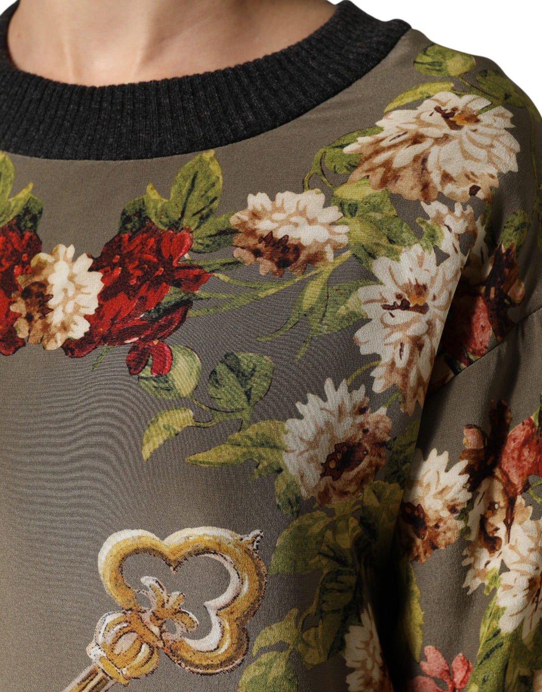 Dolce &amp; Gabbana Enchanted Sicily Silk Crewneck Blouse Sweater