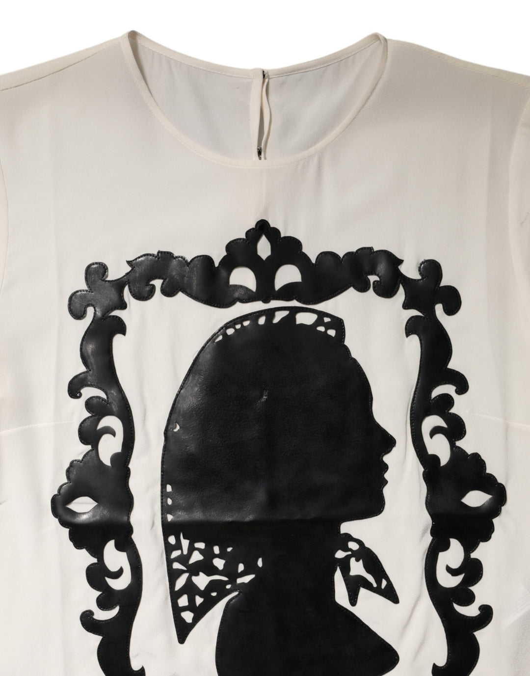 Dolce &amp; Gabbana Cream Silk Silhouette Detail Short Sleeve Top