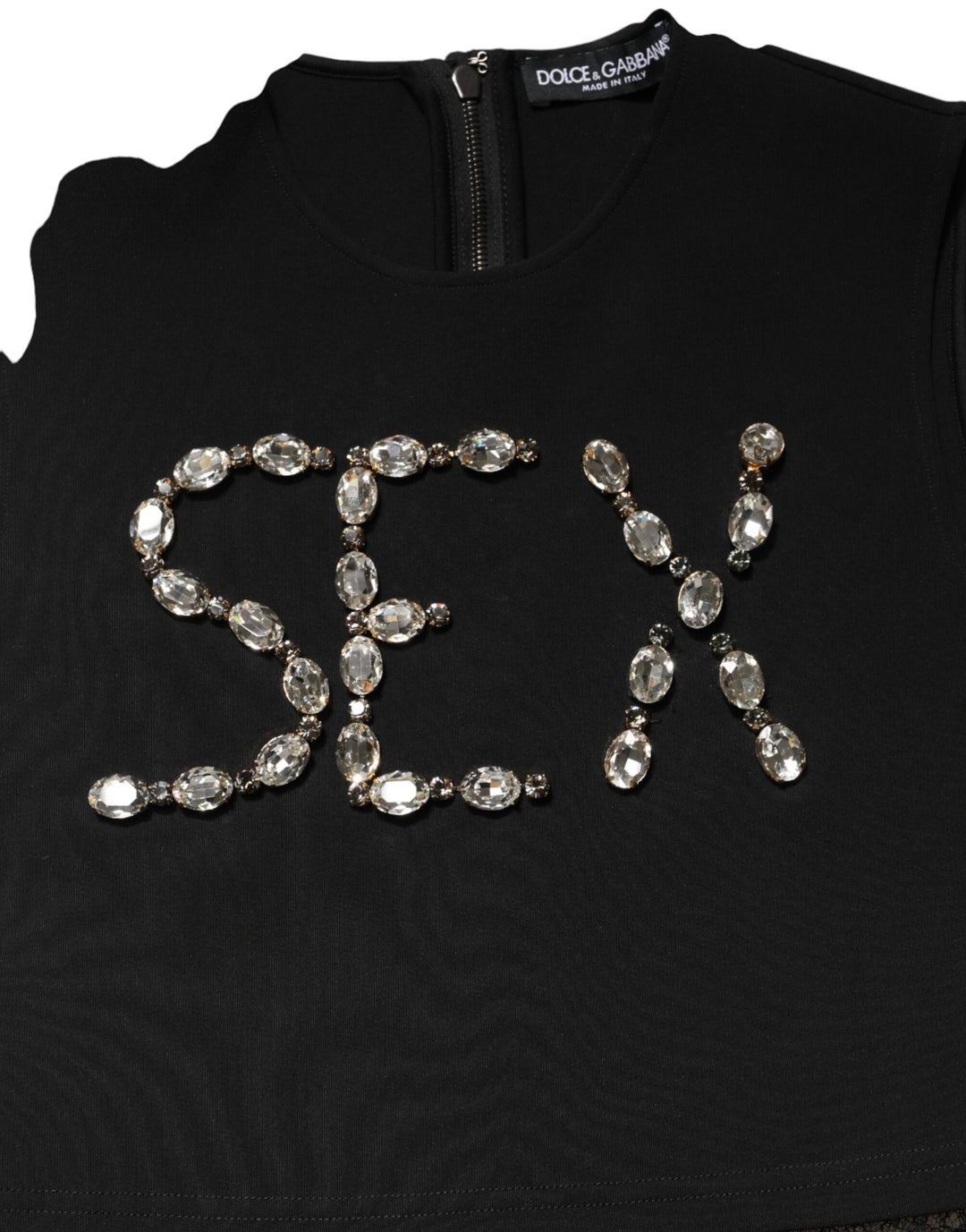 Dolce &amp; Gabbana Black Jersey Lace Ruching Rhinestone Tank Top
