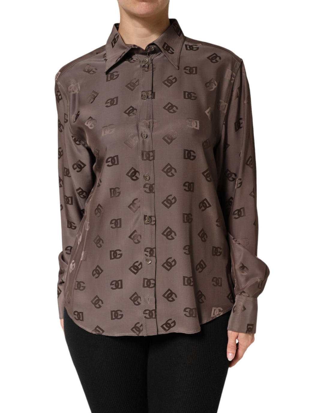 Dolce &amp; Gabbana Brown Collared Long Sleeves Logo Shirt Top