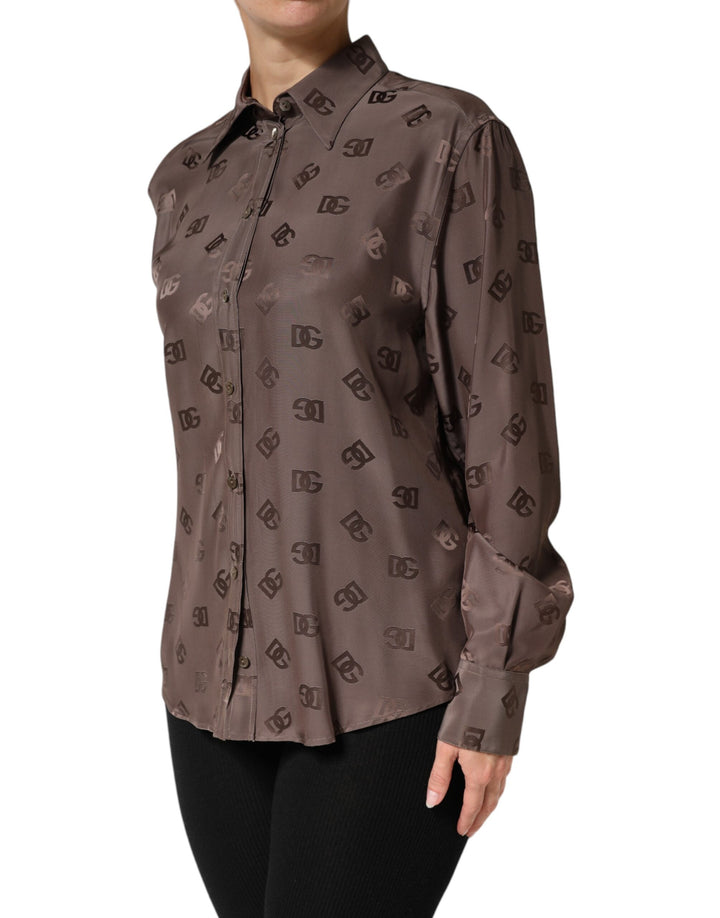 Dolce &amp; Gabbana Brown Collared Long Sleeves Logo Shirt Top
