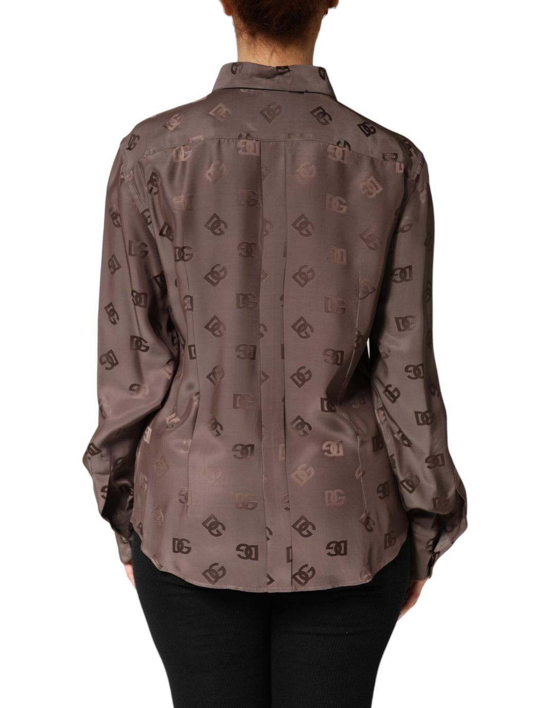 Dolce &amp; Gabbana Brown Collared Long Sleeves Logo Shirt Top