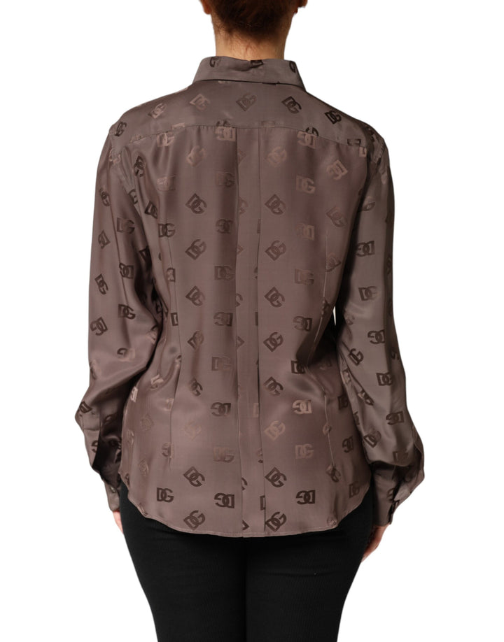 Dolce &amp; Gabbana Brown Collared Long Sleeves Logo Shirt Top