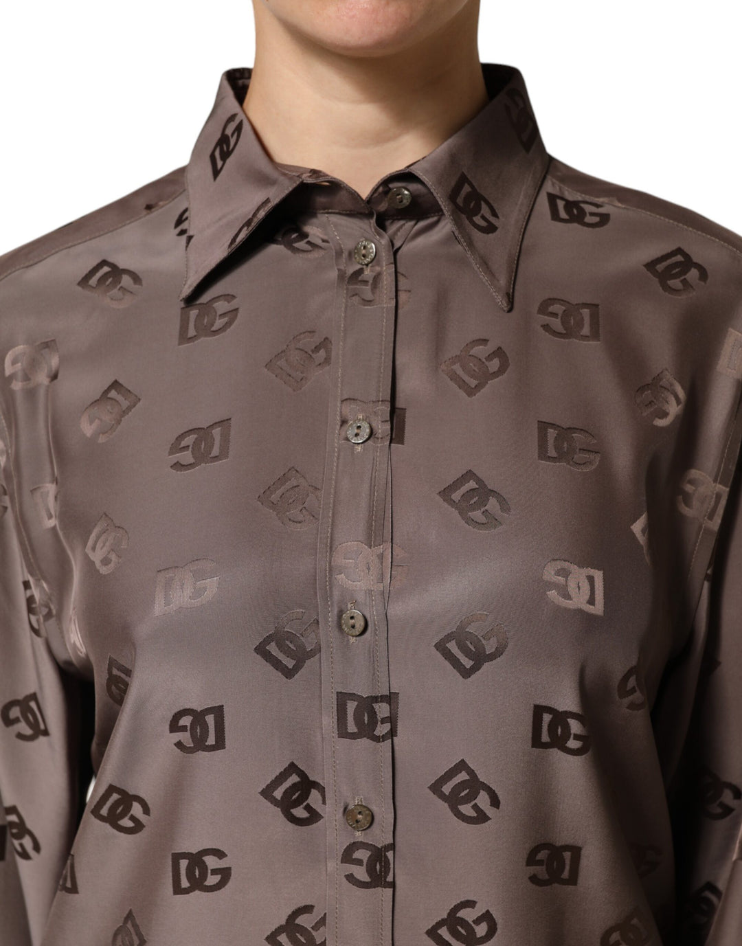 Dolce &amp; Gabbana Brown Collared Long Sleeves Logo Shirt Top