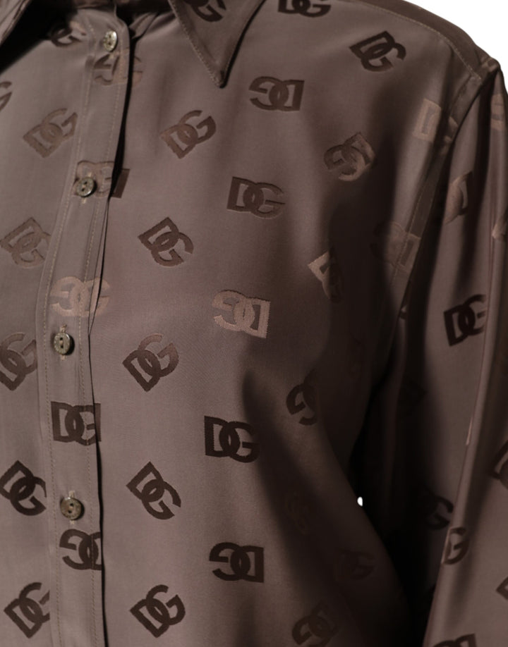 Dolce &amp; Gabbana Brown Collared Long Sleeves Logo Shirt Top