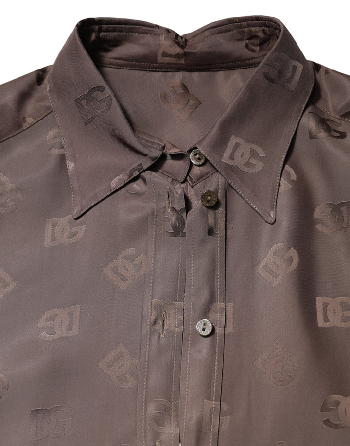 Dolce &amp; Gabbana Brown Collared Long Sleeves Logo Shirt Top