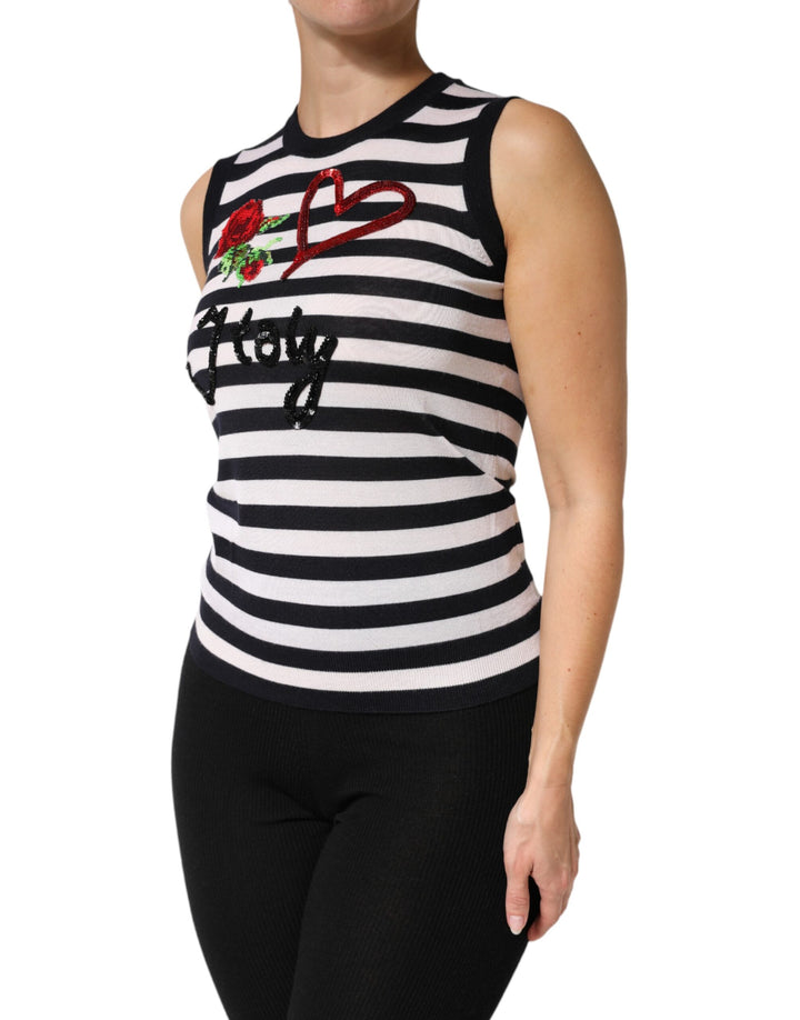 Dolce &amp; Gabbana Black White Cashmere Silk Sleeveless Top