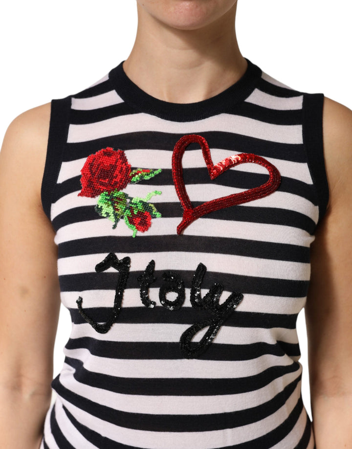 Dolce &amp; Gabbana Black White Cashmere Silk Sleeveless Top