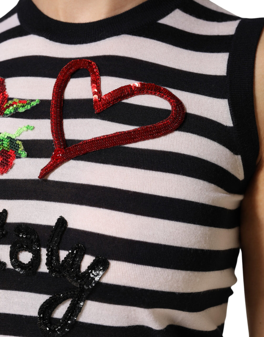Dolce &amp; Gabbana Black White Cashmere Silk Sleeveless Top