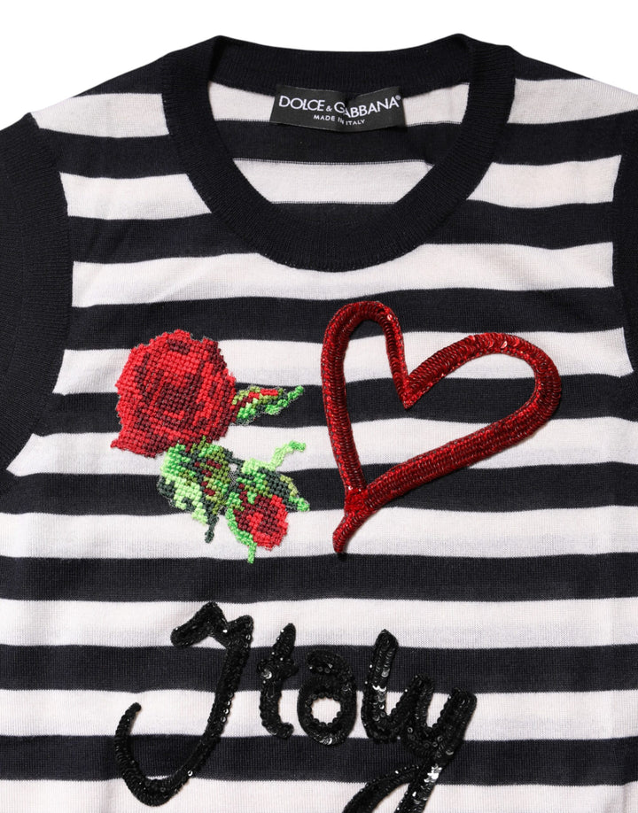 Dolce &amp; Gabbana Black White Cashmere Silk Sleeveless Top