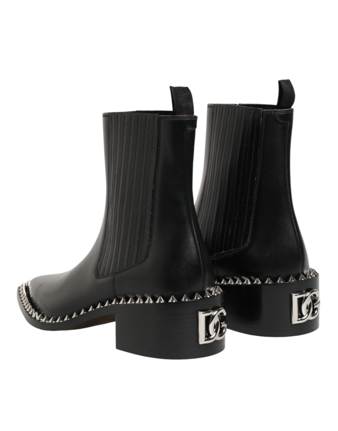 Dolce &amp; Gabbana Black Studded Chelsea Short Ankle Boots Shoes