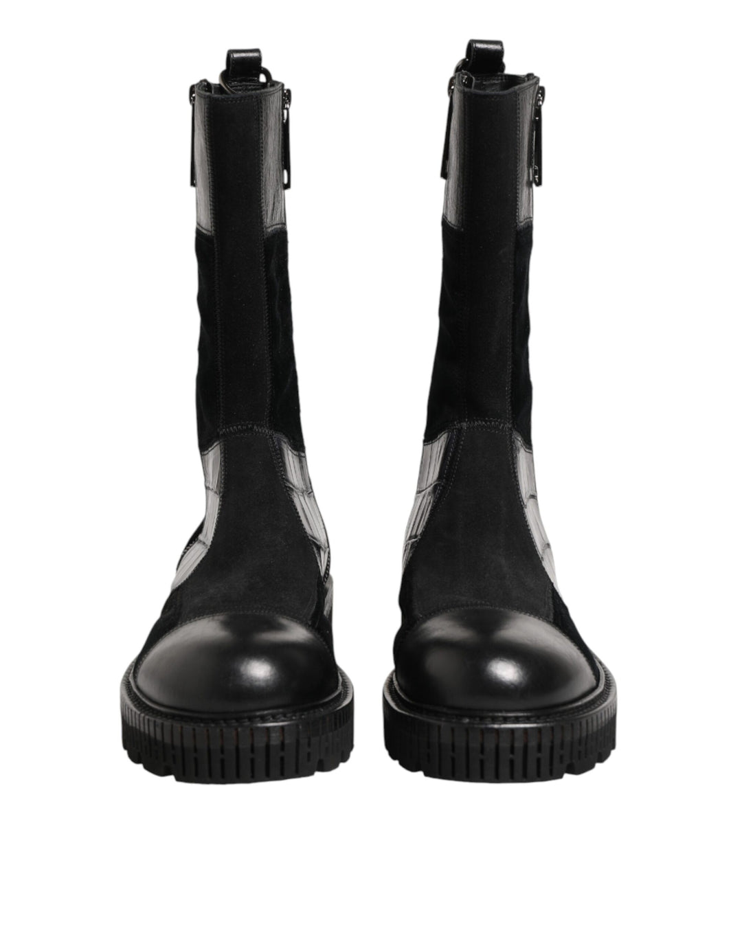 Dolce &amp; Gabbana Black Patchwork Leather Mid Calf Boot  Shoes