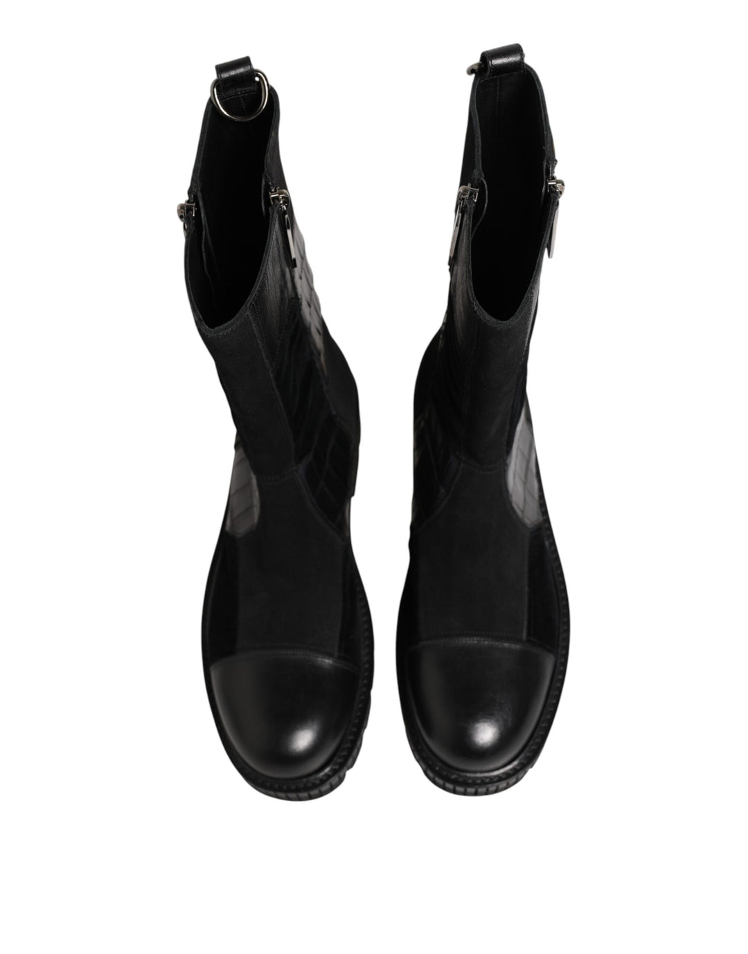 Dolce &amp; Gabbana Black Patchwork Leather Mid Calf Boot  Shoes
