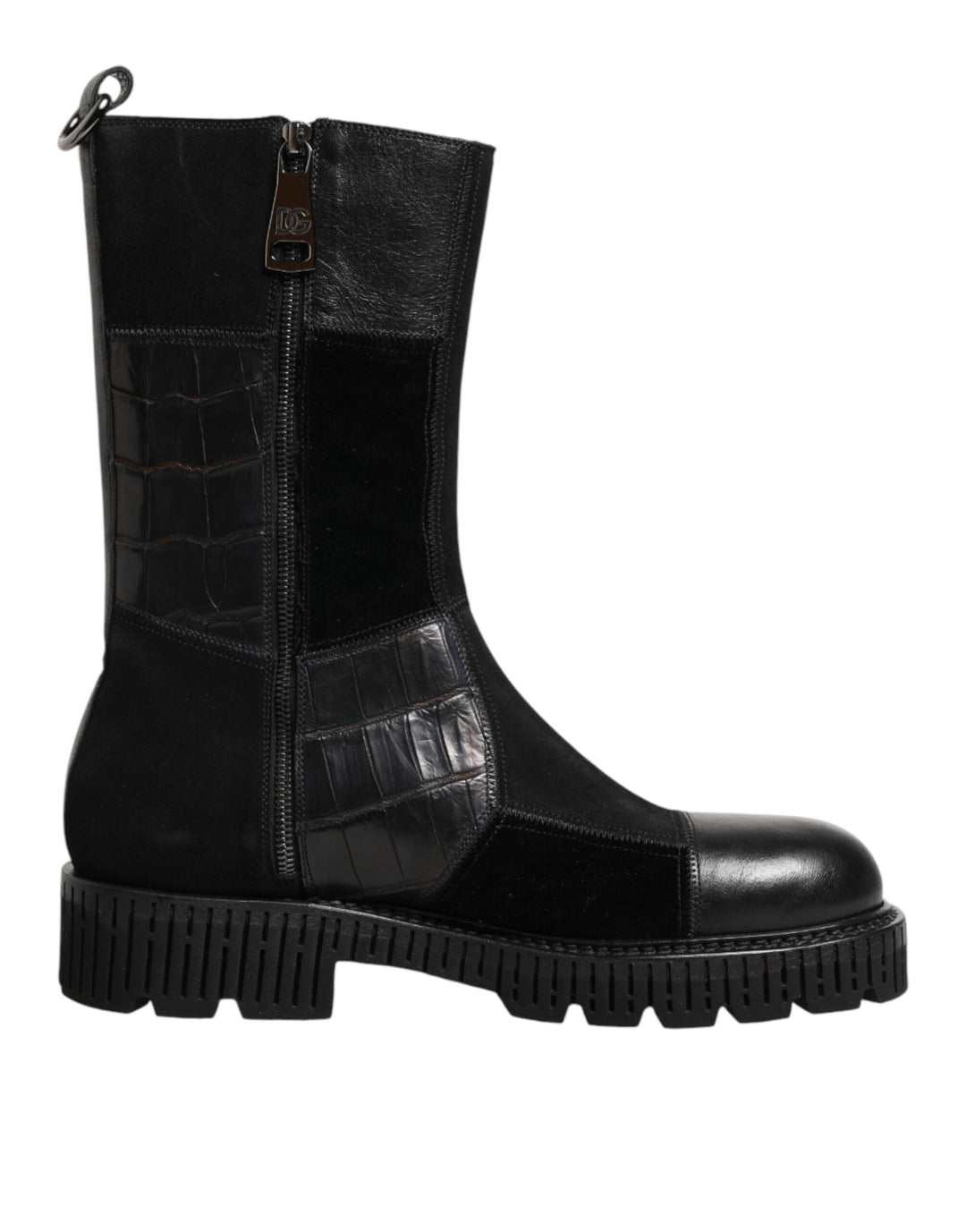Dolce &amp; Gabbana Black Patchwork Leather Mid Calf Boot  Shoes