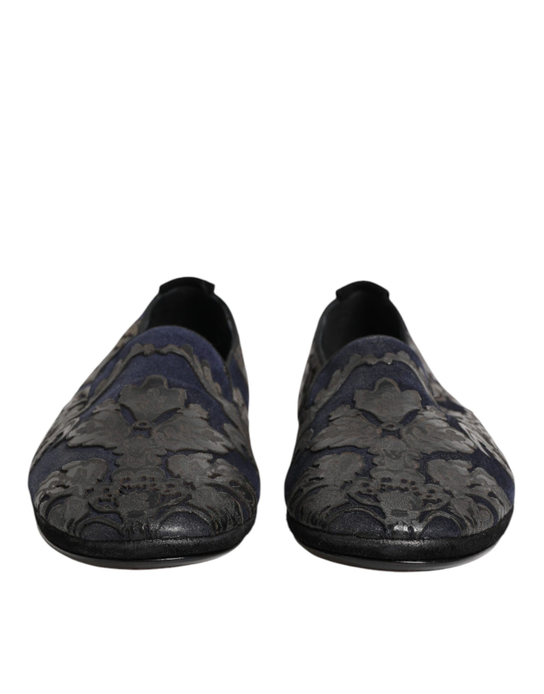 Dolce &amp; Gabbana Black Jacquard Leather Slip On Loafers Shoes