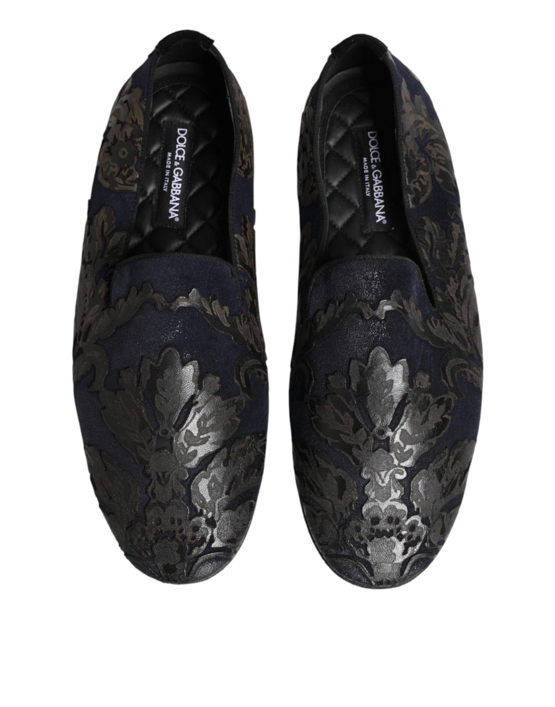 Dolce &amp; Gabbana Black Jacquard Leather Slip On Loafers Shoes