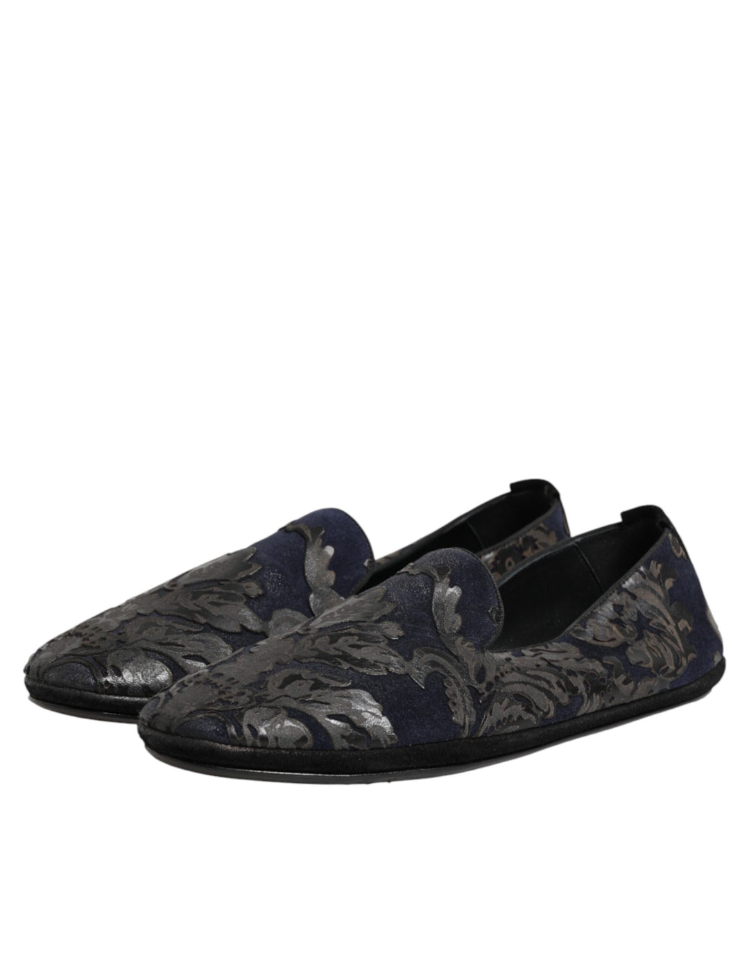 Dolce &amp; Gabbana Black Jacquard Leather Slip On Loafers Shoes