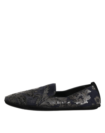 Dolce & Gabbana Black Jacquard Leather Slip On Loafers Shoes
