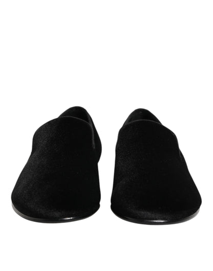 Dolce & Gabbana Black Leather Suede Slip On Loafers Dress Shoes