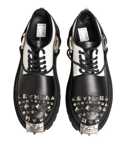 Dolce & Gabbana Black White Studded Men Formal Derby Shoes