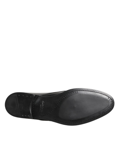 Dolce & Gabbana Black Calfskin Leather Derby Dress Shoes