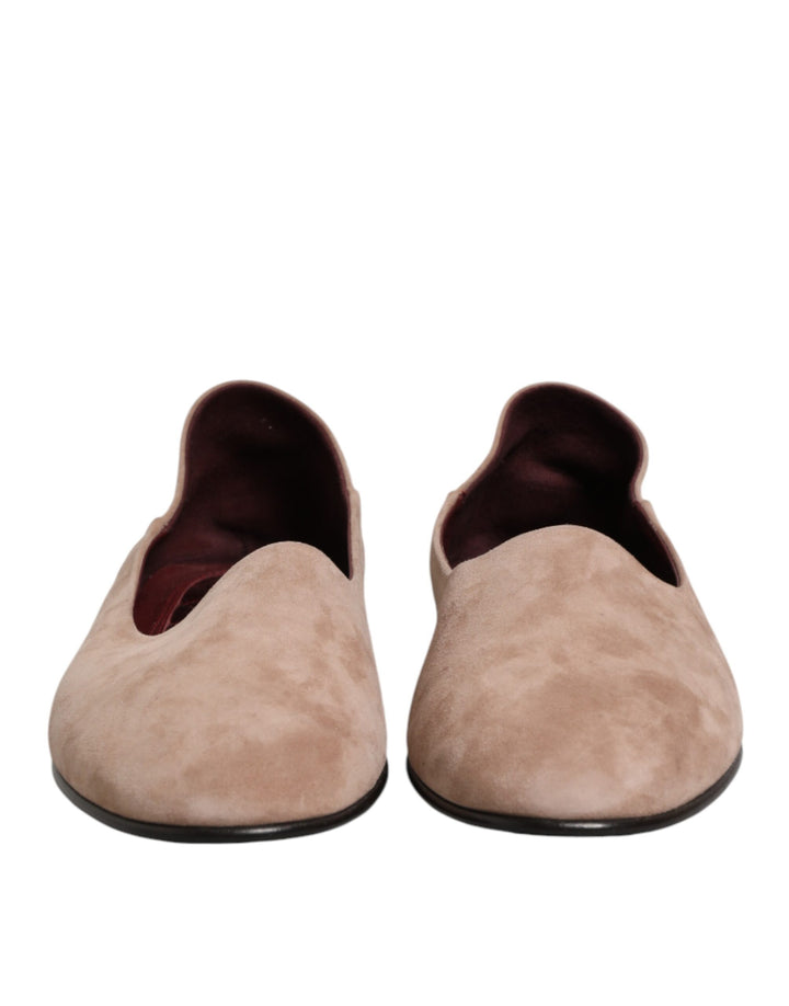 Dolce &amp; Gabbana Beige Leather Suede Slip On Loafers Dress Shoes