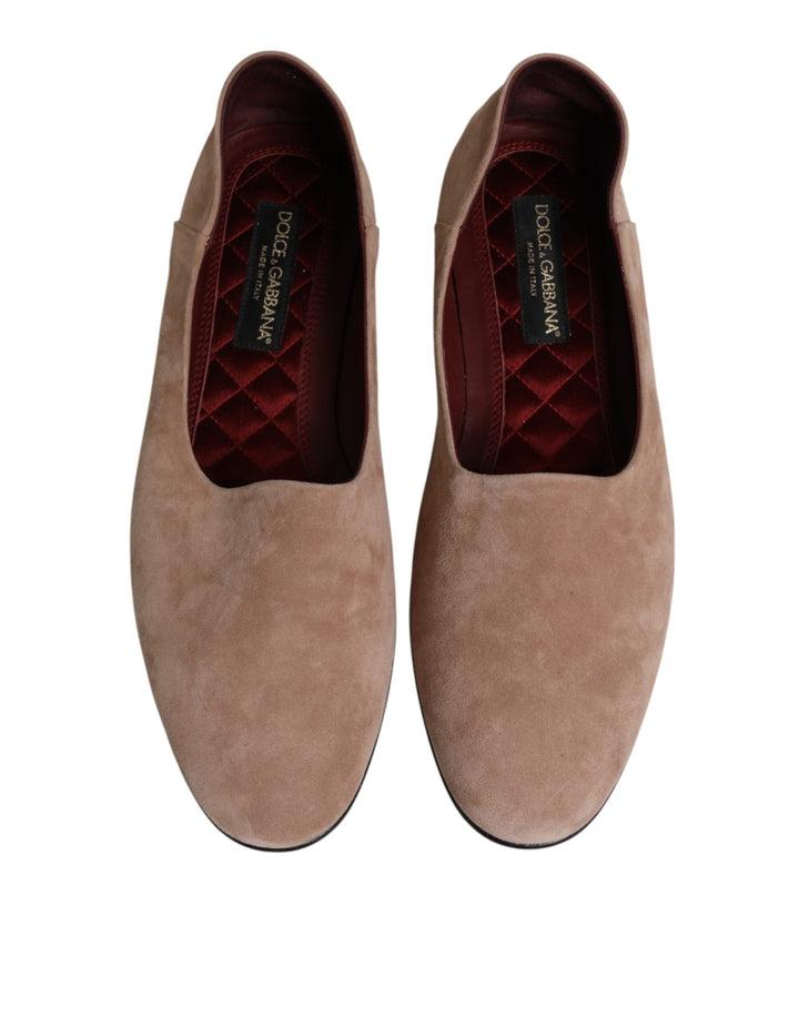 Dolce &amp; Gabbana Beige Leather Suede Slip On Loafers Dress Shoes