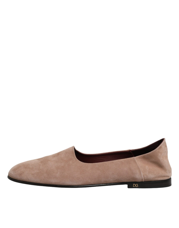 Dolce &amp; Gabbana Beige Leather Suede Slip On Loafers Dress Shoes