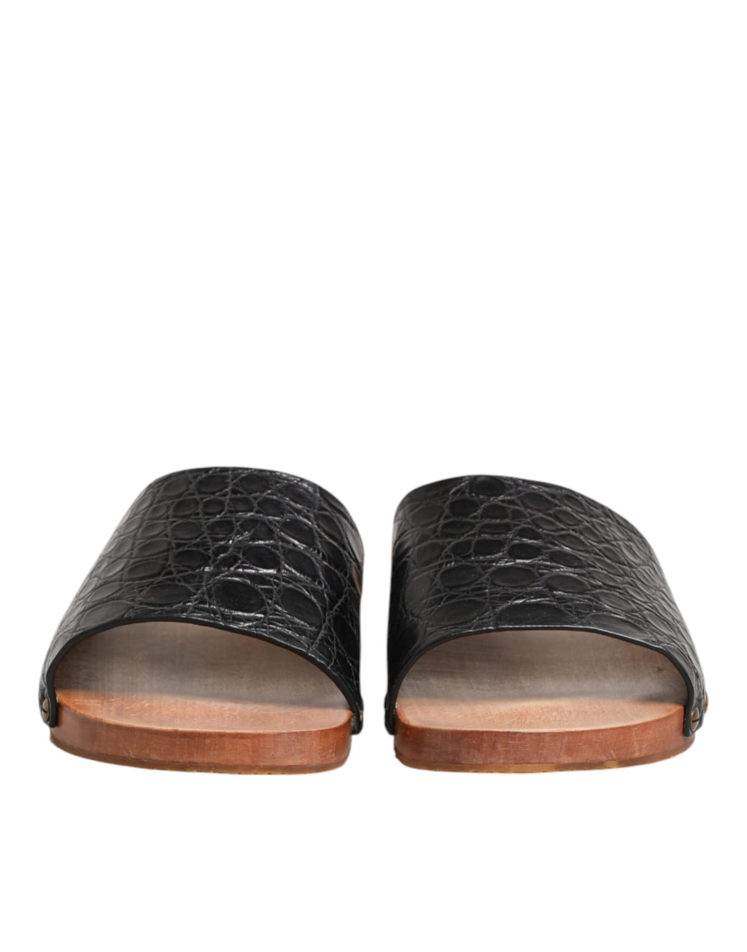 Dolce &amp; Gabbana Black Brown Leather Slides Sandals Shoes