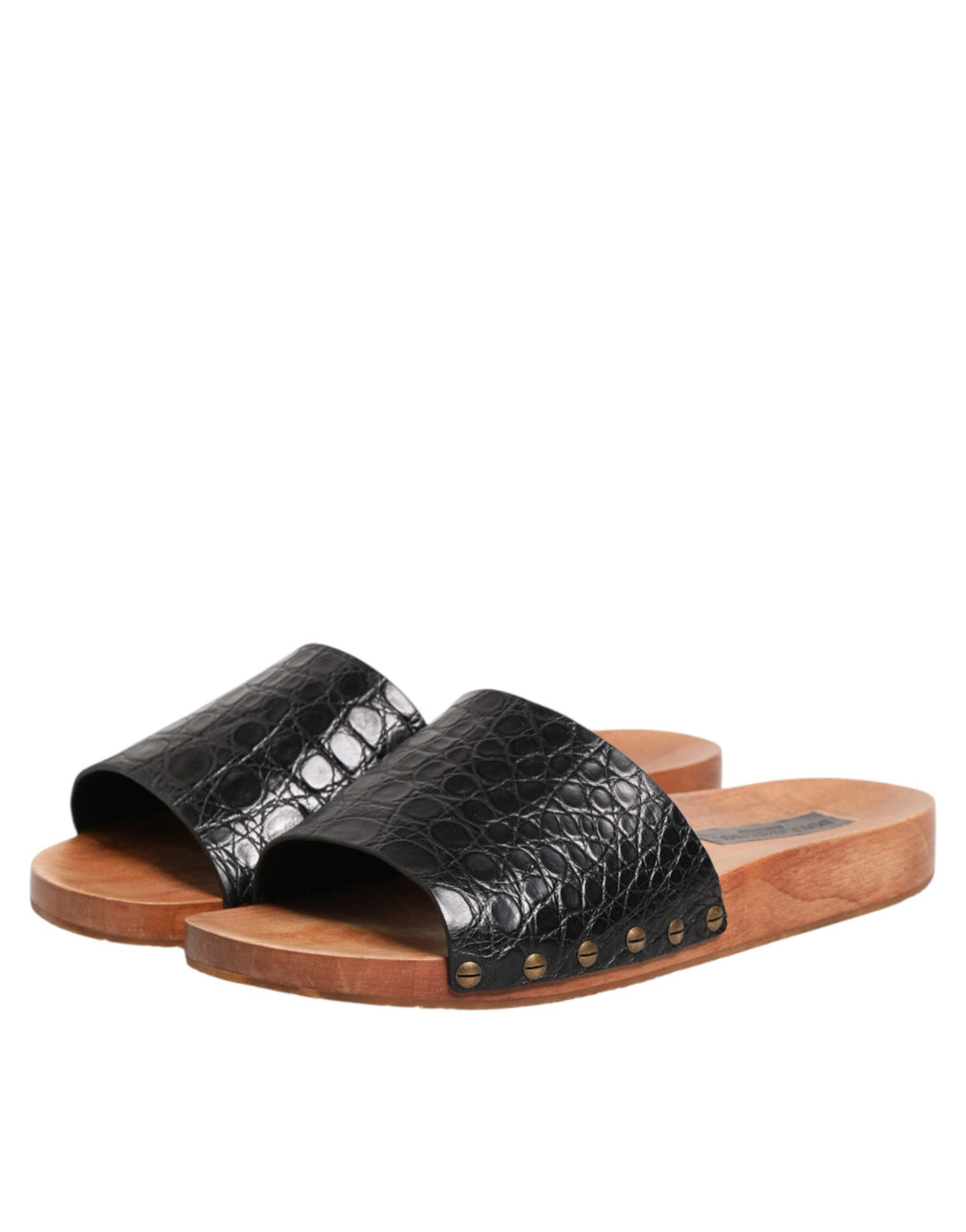 Dolce &amp; Gabbana Black Brown Leather Slides Sandals Shoes