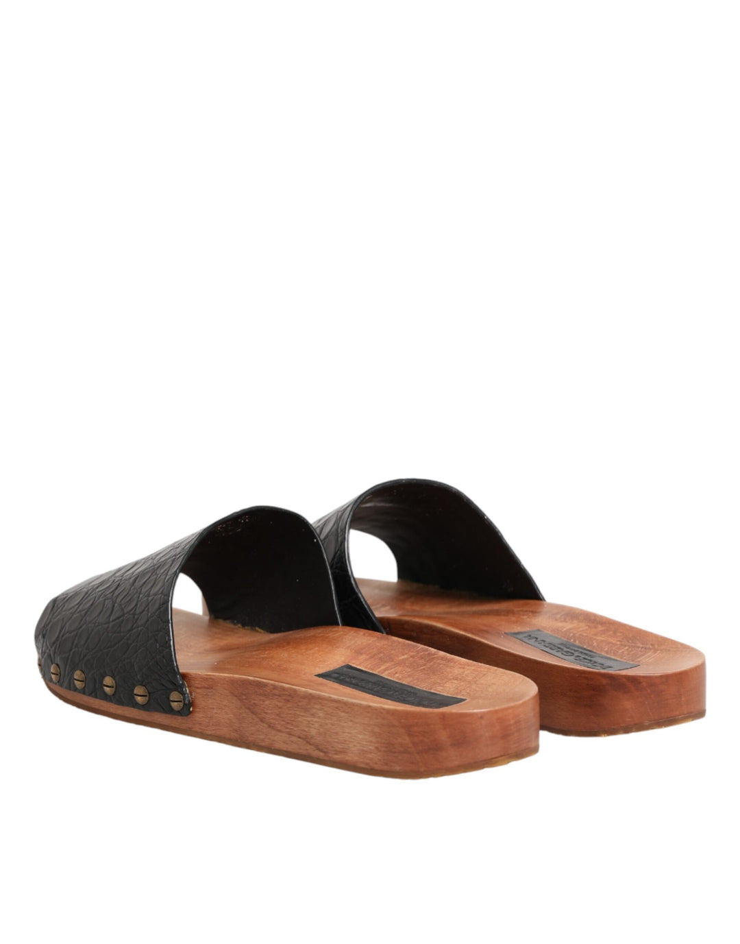 Dolce &amp; Gabbana Black Brown Leather Slides Sandals Shoes