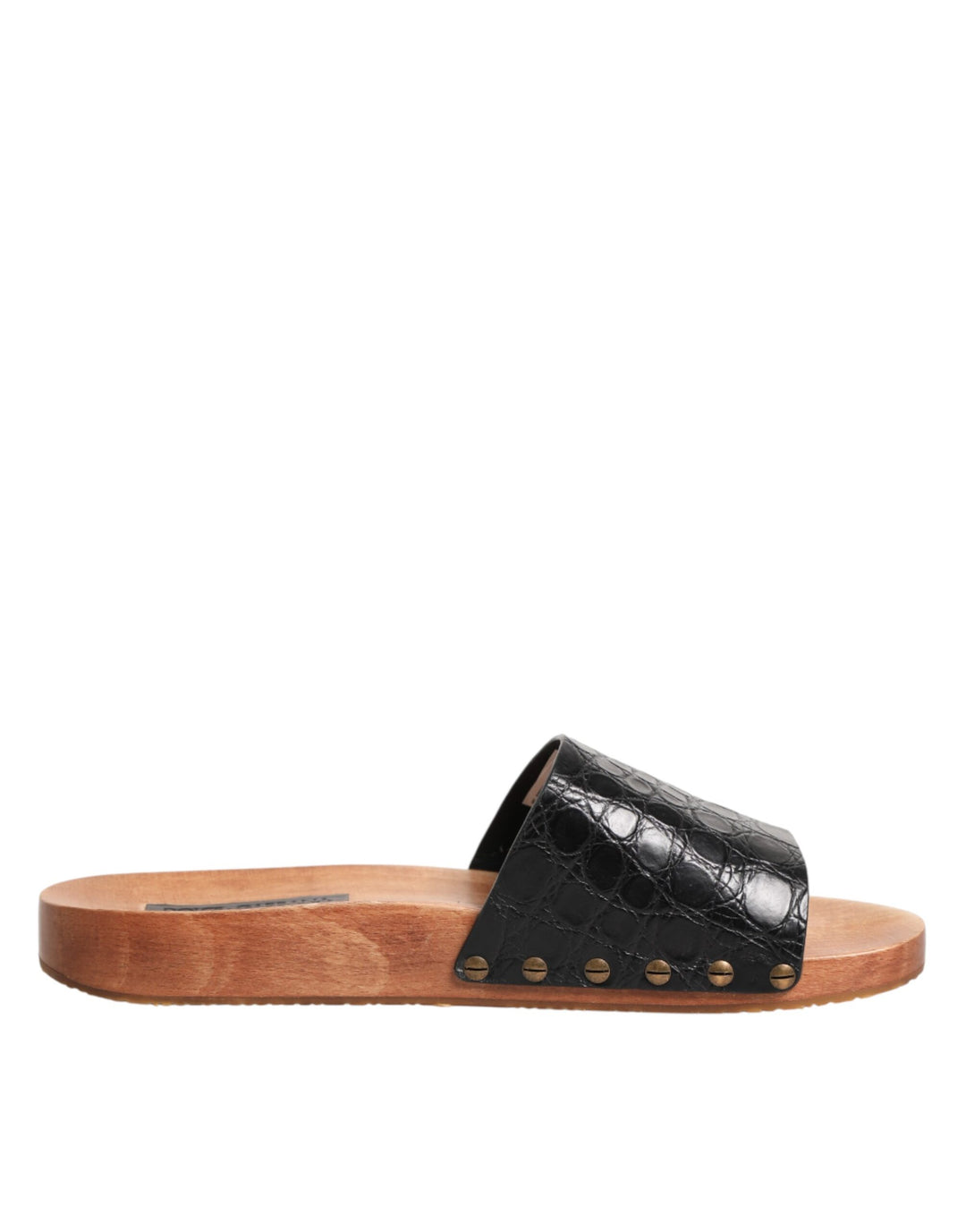 Dolce &amp; Gabbana Black Brown Leather Slides Sandals Shoes