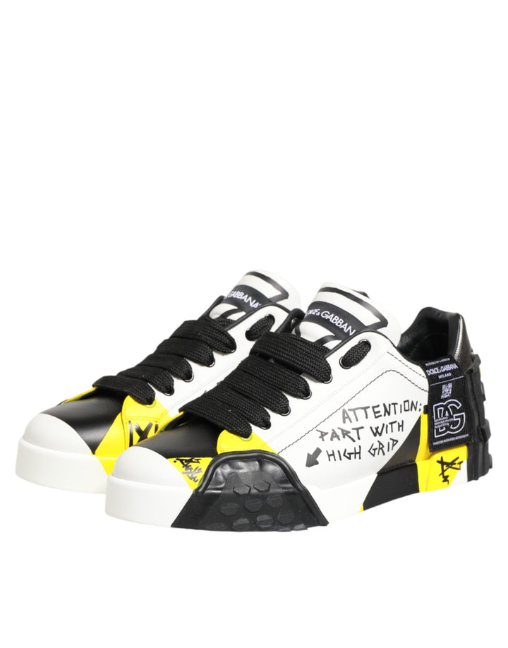 Dolce &amp; Gabbana Multicolor Leather Graffiti Low Top Sneakers Shoes