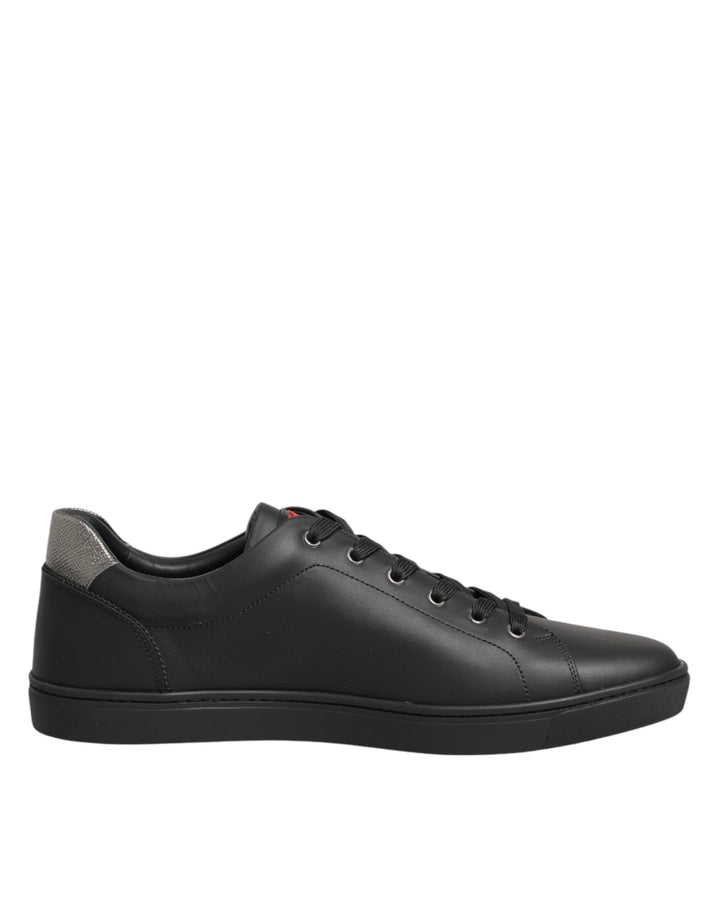 Dolce &amp; Gabbana Black Leather Heart Embellished Sneakers Shoes