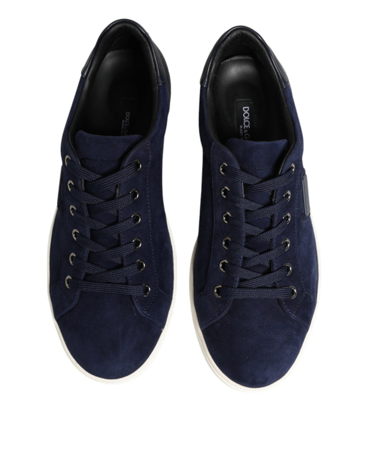 Dolce &amp; Gabbana Blue Leather Suede Low Top Sneakers Shoes