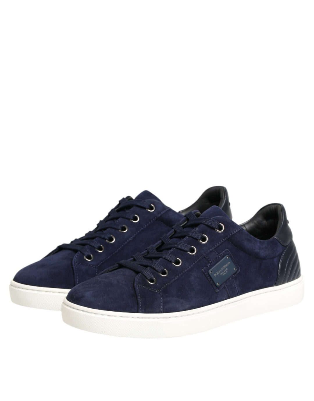 Dolce &amp; Gabbana Blue Leather Suede Low Top Sneakers Shoes