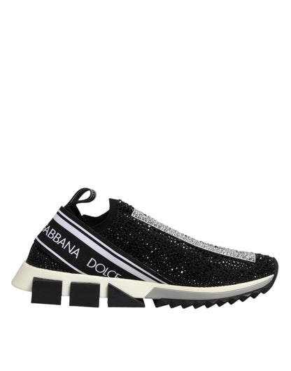 Dolce & Gabbana Black Strass Slip On Men Sorrento Sneakers Shoes