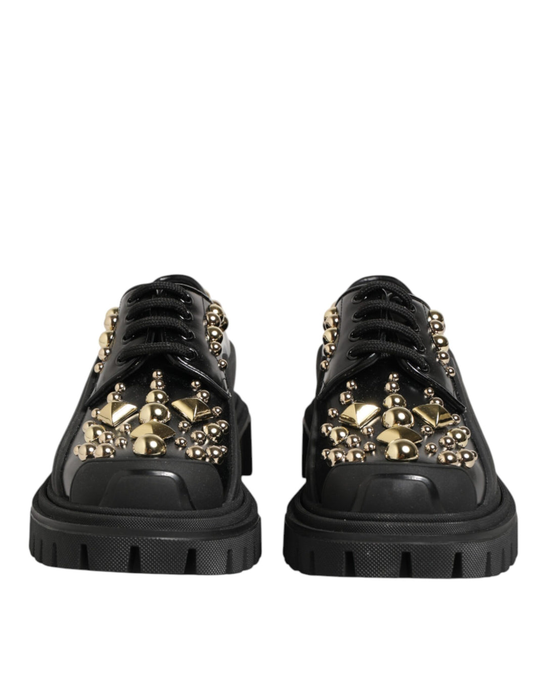 Dolce &amp; Gabbana Black Leather Jeweled Crystals Derby Shoes