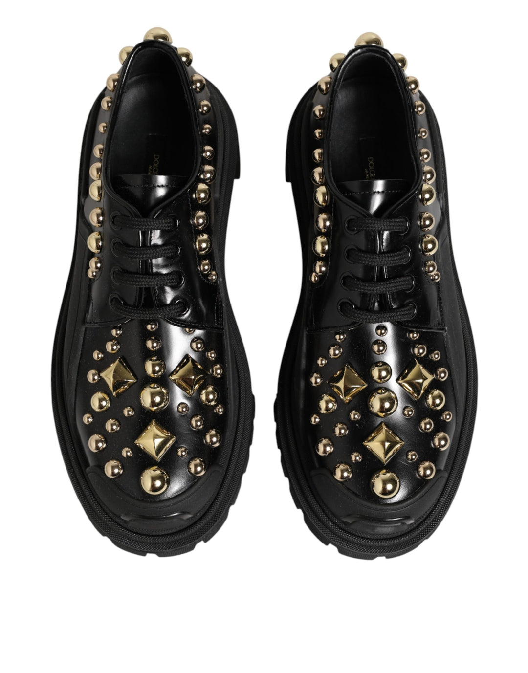 Dolce &amp; Gabbana Black Leather Jeweled Crystals Derby Shoes