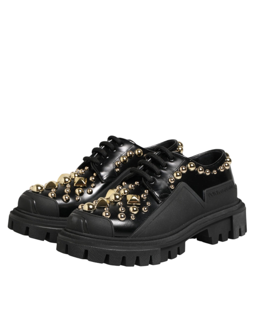 Dolce &amp; Gabbana Black Leather Jeweled Crystals Derby Shoes