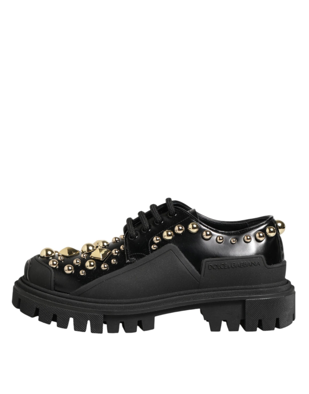 Dolce &amp; Gabbana Black Leather Jeweled Crystals Derby Shoes