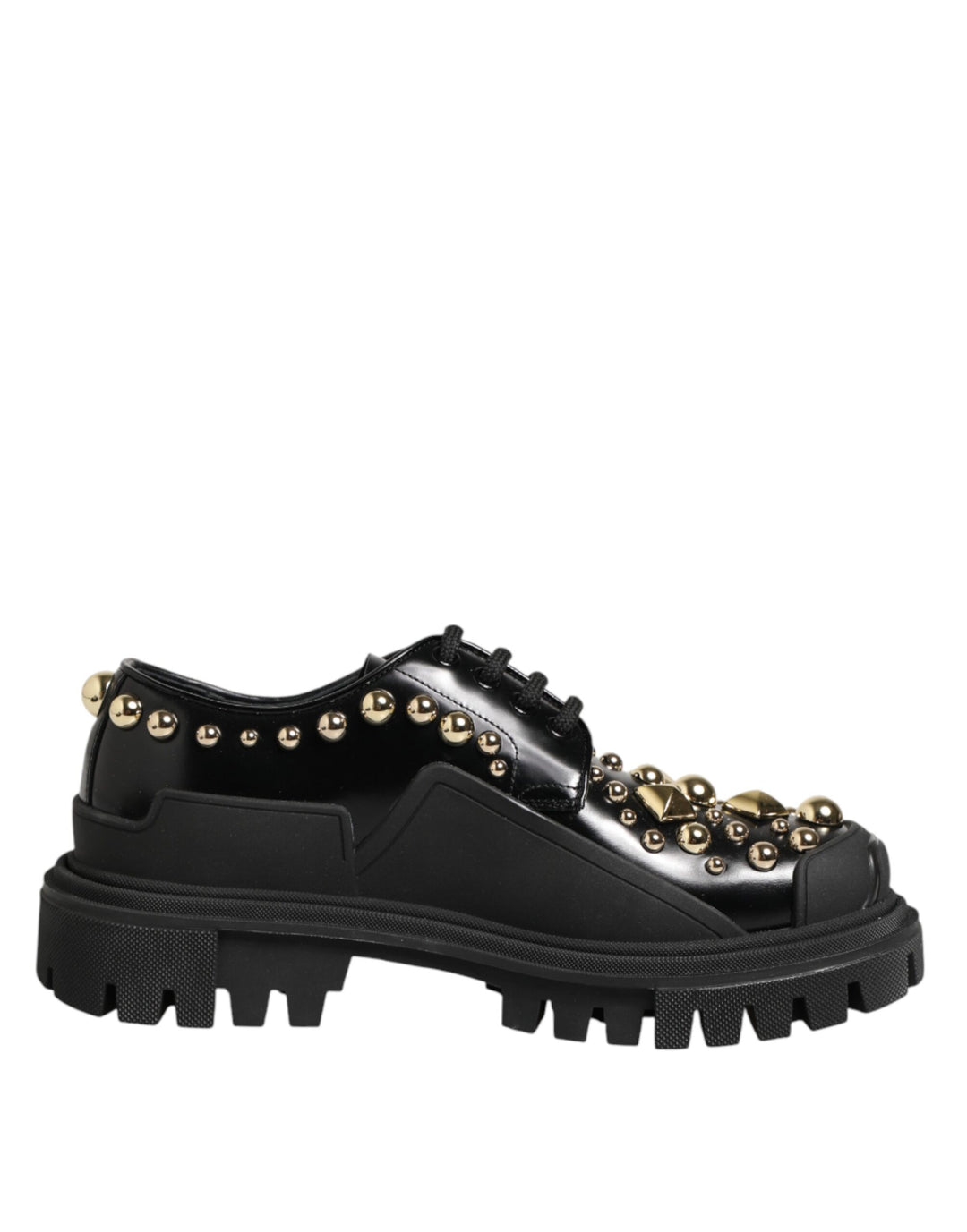 Dolce &amp; Gabbana Black Leather Jeweled Crystals Derby Shoes