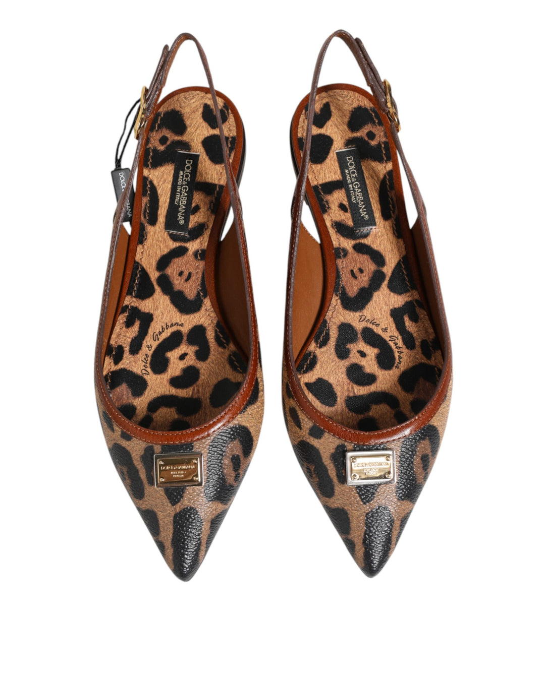 Dolce &amp; Gabbana Brown Leopard Slingback Flats Sandals Shoes