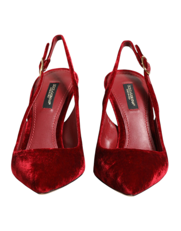 Dolce &amp; Gabbana Red Suede High Heels Slingbacks Sandals Shoes