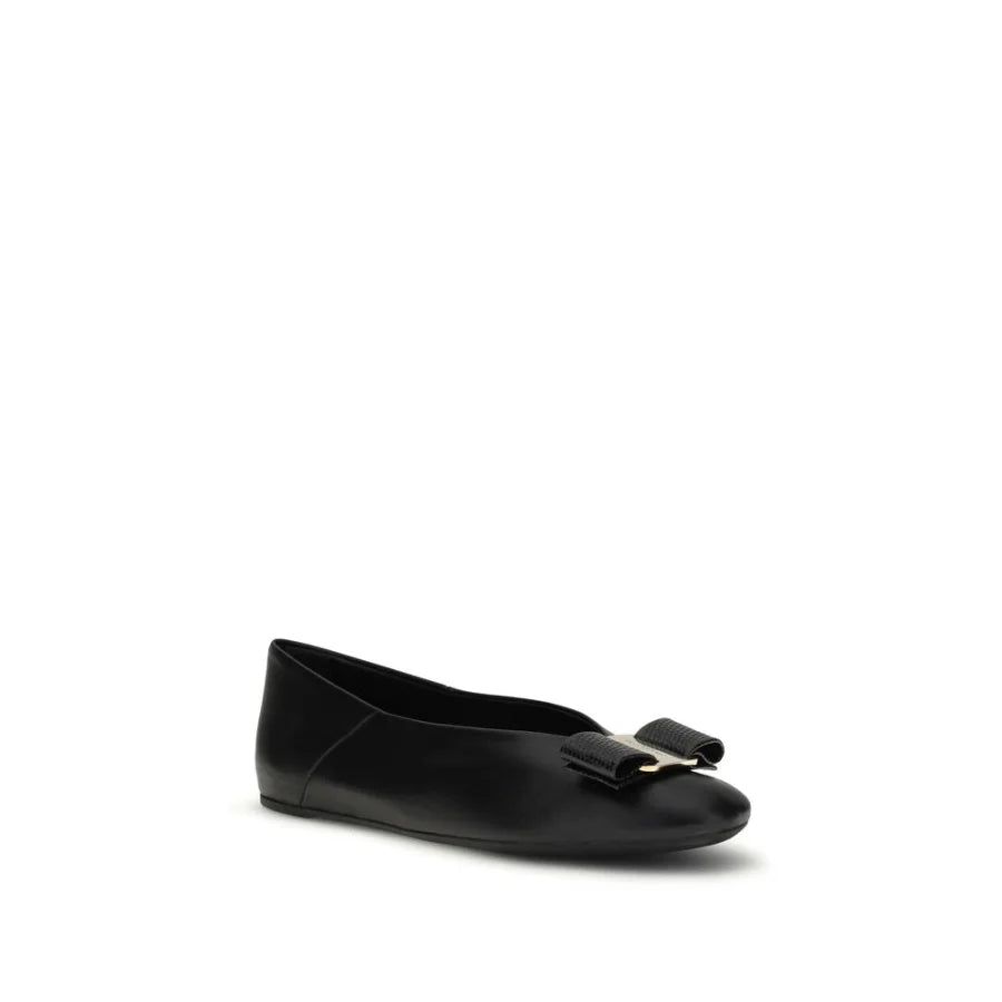 Ferragamo Black Calf Leather Bos Taurus Ballet Flats